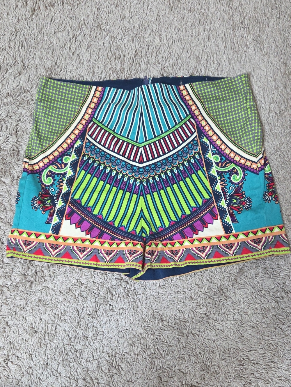 Flying Tomato Multicolor Tribal Print High Waist Shorts, Large